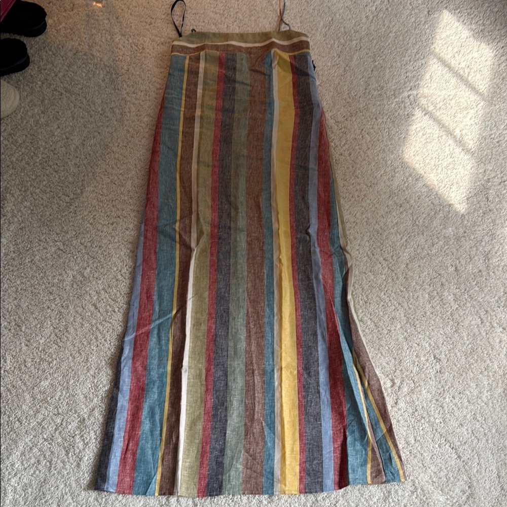 STAUD Laura Linen Multicolor Striped Maxi Dress Size XS